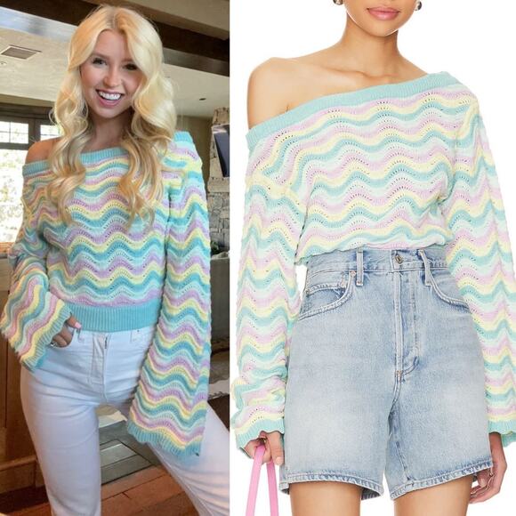 Revolve Majorelle Launa Pastel Striped Sweater XXS Colorful Knit Bell Sleeve - Picture 1 of 8